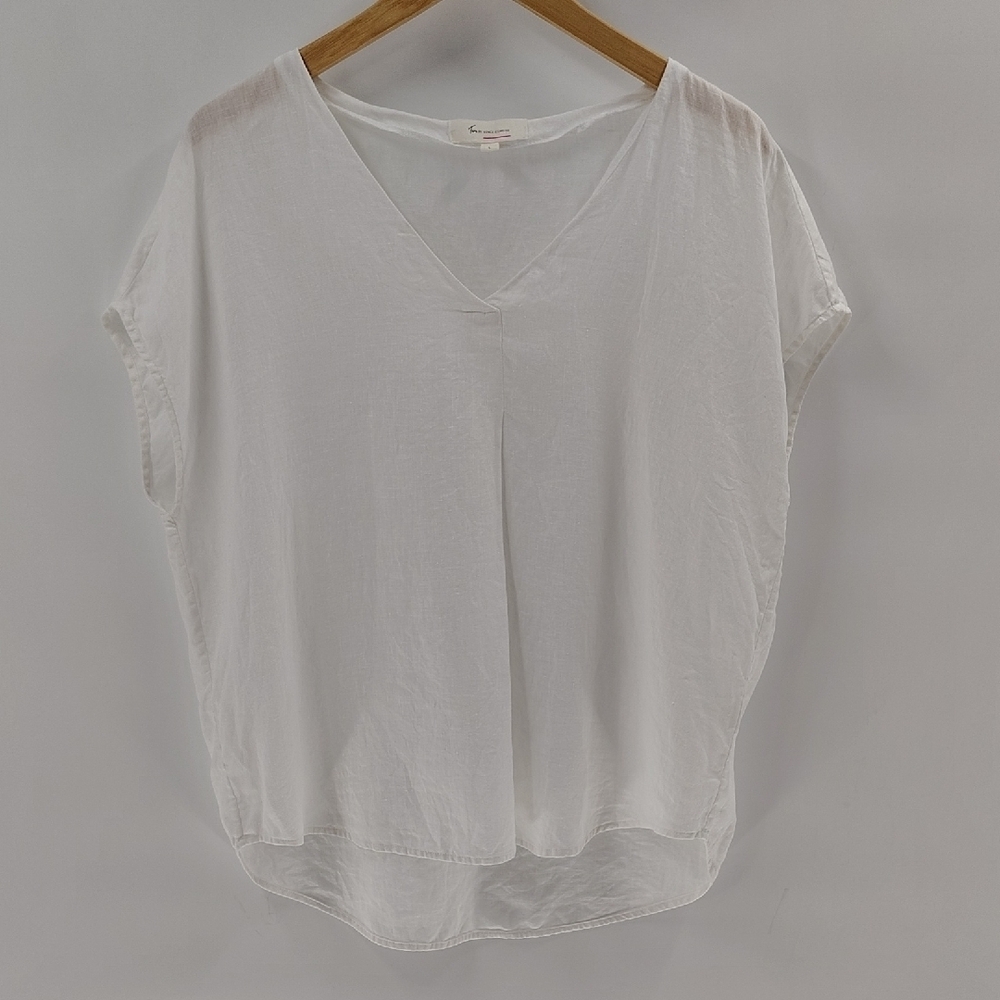 Two By Vince Camuto Linen Blouse Size Large Semi Sleeve Sheer V Neckline